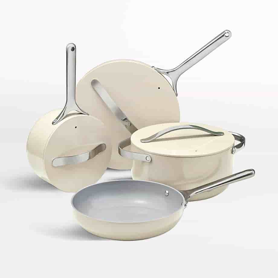 Kitchen bross Home 4-Piece Cream Ceramic Non-Stick Cookware Set