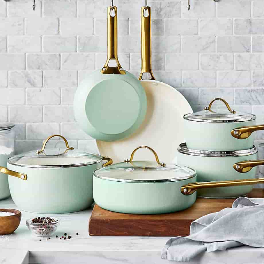 Kitchen bross Home 7-Piece Silt Green Non-Stick Ceramic Cookware
