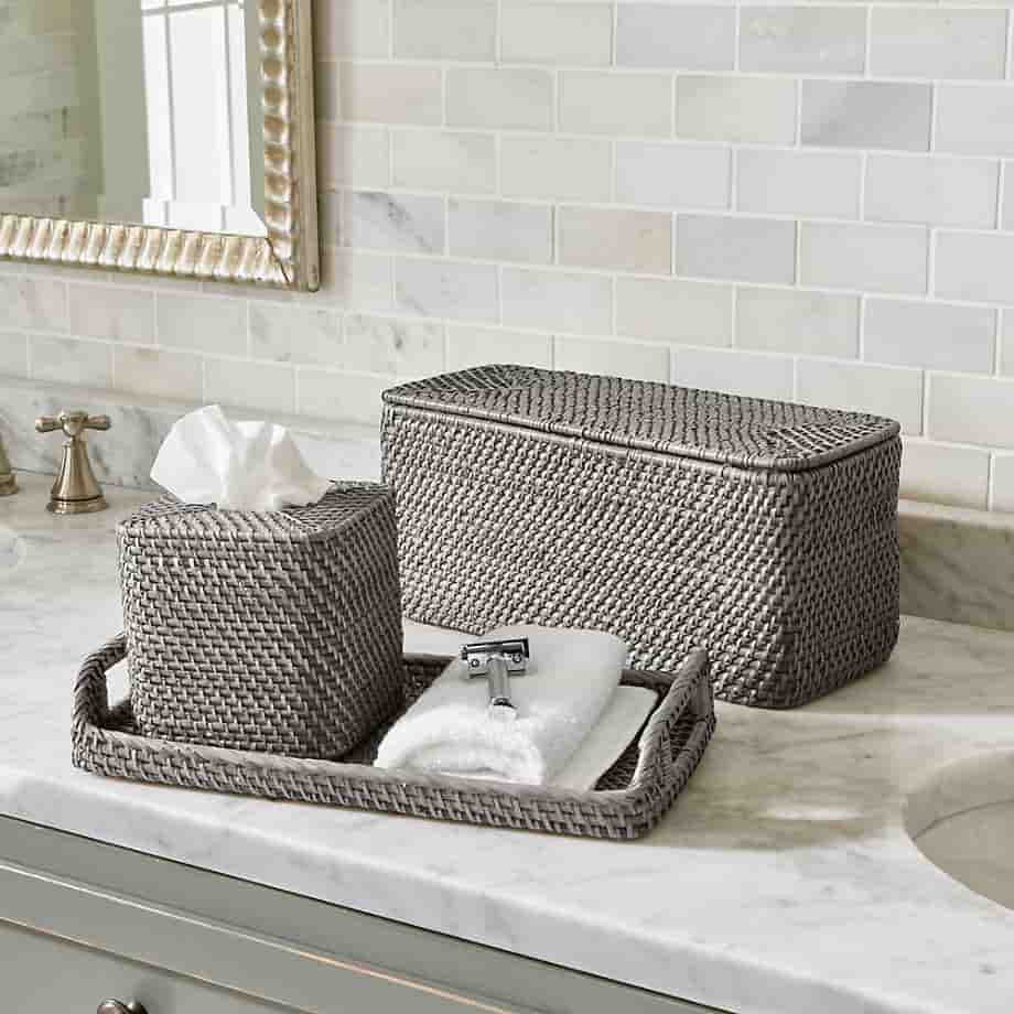 Premium Natural Bamboo Handmade Square Tissue Box Gray