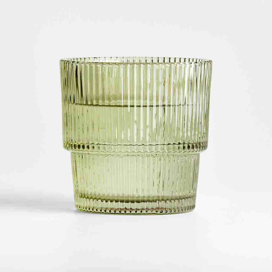 Moss Green Stackable Ribbed Double Old-Fashioned Glass